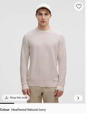 Lululemon Mens Textured Knit Classic-Fit Crewneck Sweater in Natural Ivory sz L